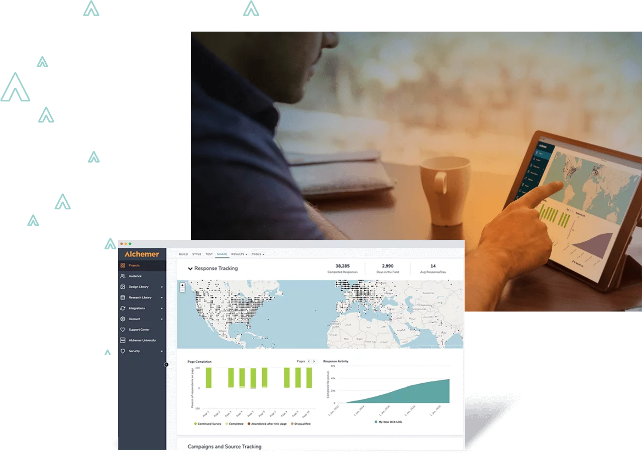 Responsive Tracking on screen example with person looking at it on screen in background